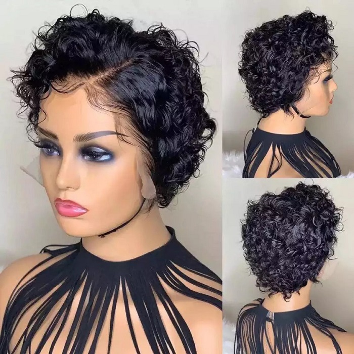 

Synthetic Wig Center Split Black Hand Tube Wrapped Small Curly Hair Short Headpiece Women's Chemical Fiber Headpiece