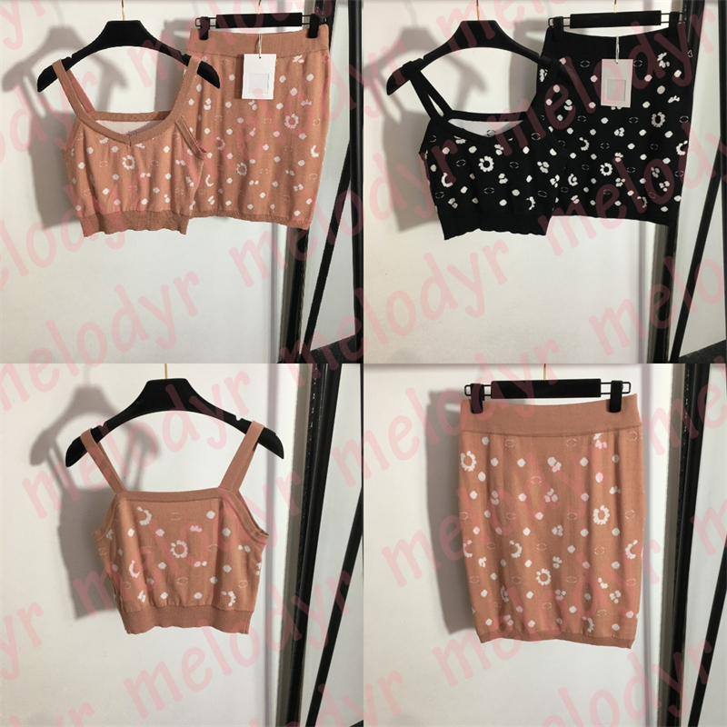 

Sexy Sling Crop Tops High Waist Tight Dress Fashion Brand Short Knitted Tank Skirts Set Womens Clothing, Black