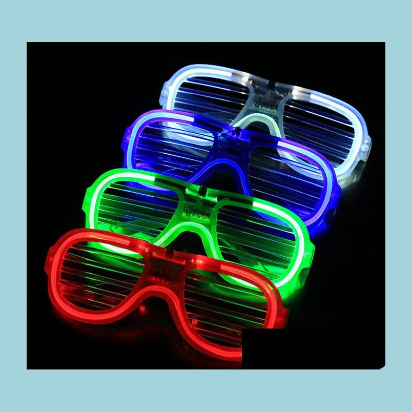 

Other Festive Party Supplies Fashion Led Light Glasses Flashing Shutters Shape Flash Sunglasses Dances Festival Decoration Drop De Dh8Hs