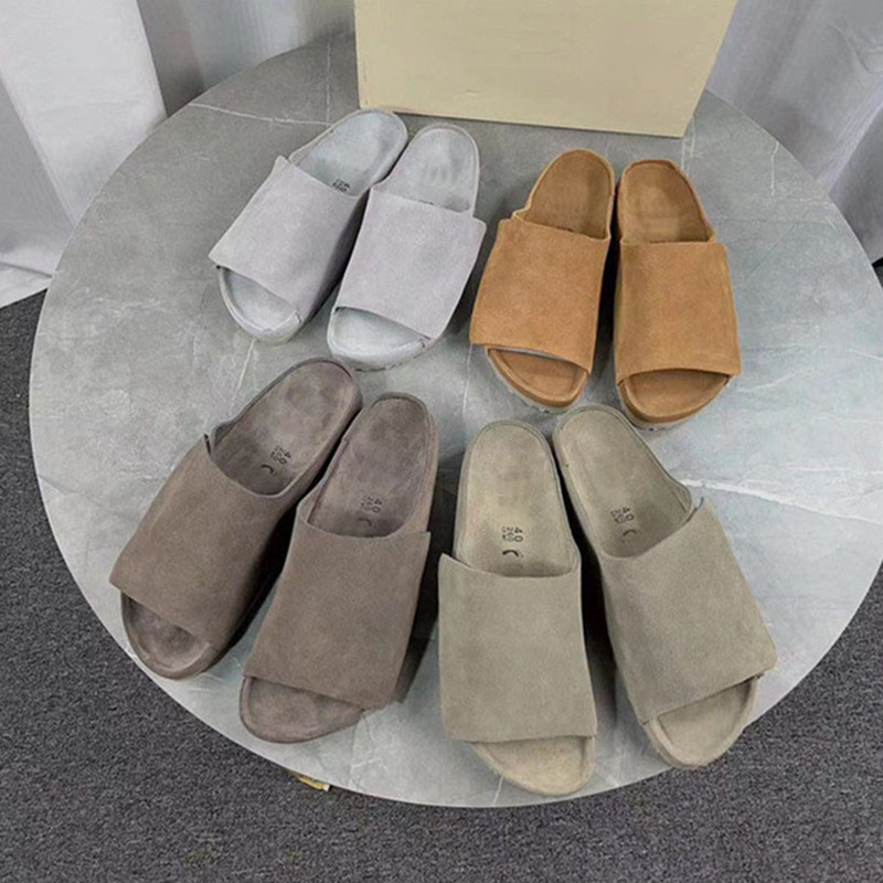 

2023 God Los Feliz Slides Sandals Women Men Cement Melange Suede cork latex footbeds Slide Casual Foam Ash Melange Shoes 36-45