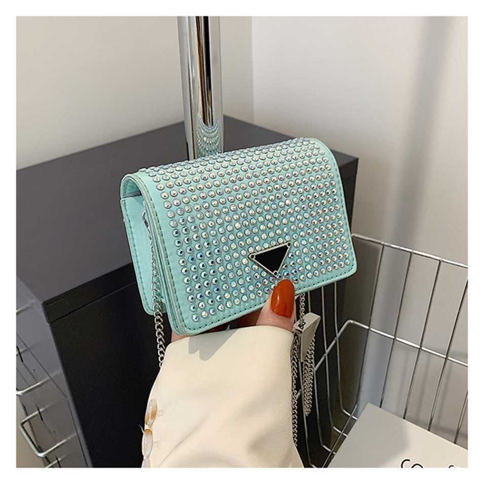 

2023 Designer bag Handbag trendy sense lipstick women's chain diamond studded Single Messenger armpit portable hot, White7