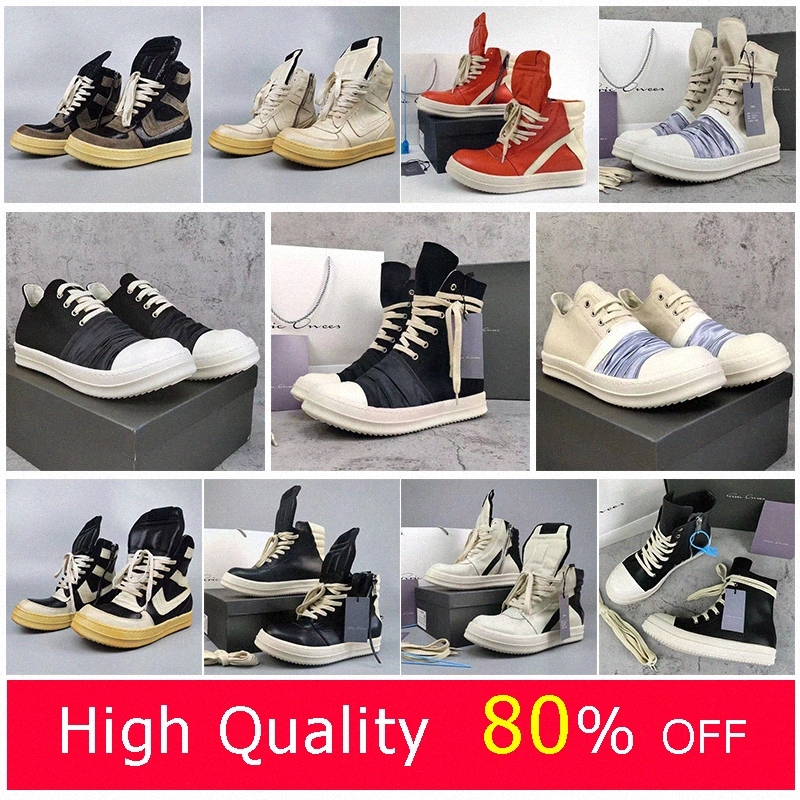 

Men Designer High Boots Rick Shoes High Street Owens Women Top Quality Booties Genuine Leather Denim Canvas Ankle Low Boot Men's Casual Shoes Punk Grunge Chunky Combat, 18