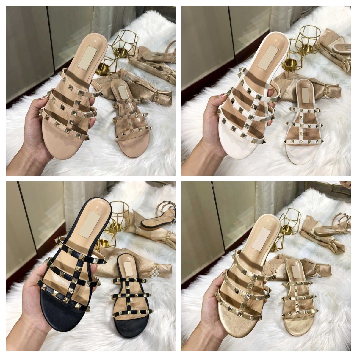 

Sandals Fashion Women Rivets slipper ladies Flat jelly candy color Slippers thong sandals Girls Flip Flops 6 Summer Shoes Beach Valentinoe''Valentinoity