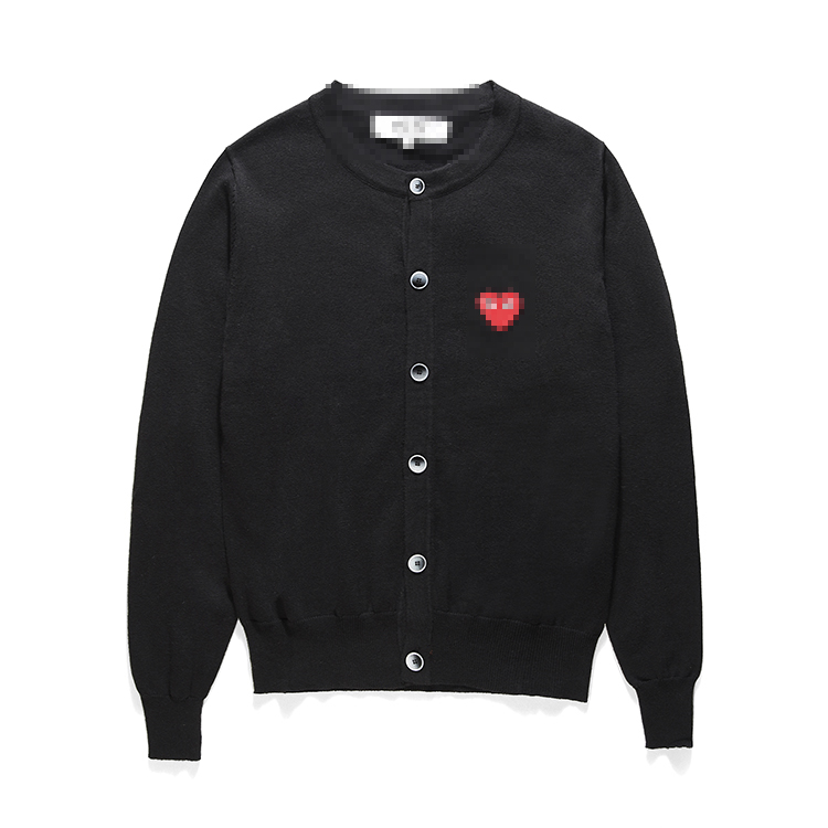 

Designer Men's Sweaters CDG Play Com Des Garcons Hearts Women's Sweater Button Wool Black CrewNeck Cardigan Size S