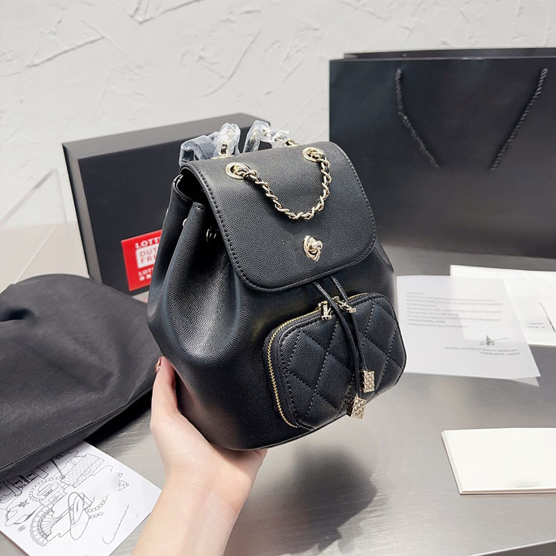 

Channel Bag Designer Backpack Mini Bookbag Luxury Lambskin Bag Laptop Quilted Purse For Women 20CM, Black-leather-20*23cm