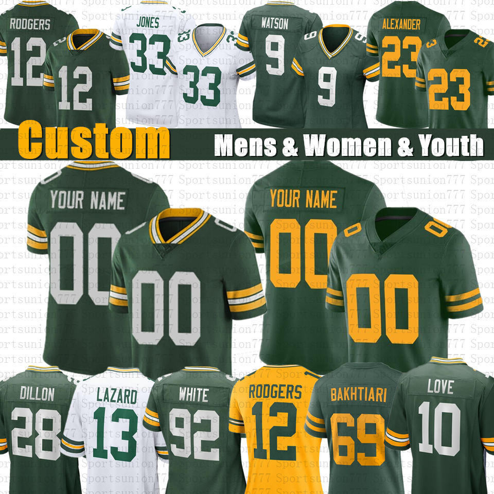 

10 Love Aaron Jones Christian Watson Custom Football Jersey Jaire Alexander Keisean Nixon Cobb AJ Dillon David Bakhtiari Green Bayes Packer Quay Walker Mason Crosby, Youth