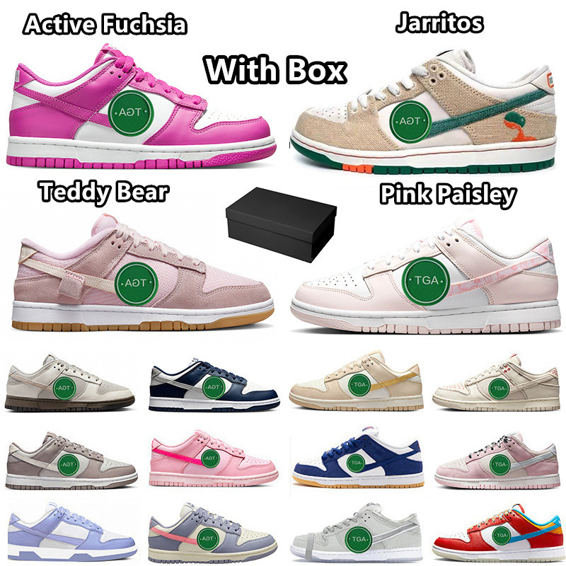

Designer Shoes with Box Teddy Bear low Active Fuchsia Pink Paisley Moon Fossil Indigo Haze Gold Swosh Midnight Navy LA Dodgers White Lobster Sneaker for Men and Women, Item#19