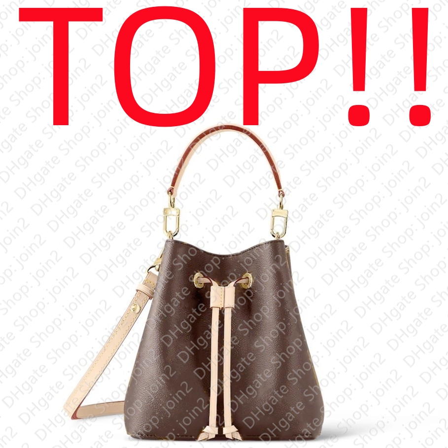 

Drawstring TOP. M46581 NEONOE BB Designer Handbag Purse Cross Body Mini BUCKET Bag Tote Women Luxury, Brown with flowers