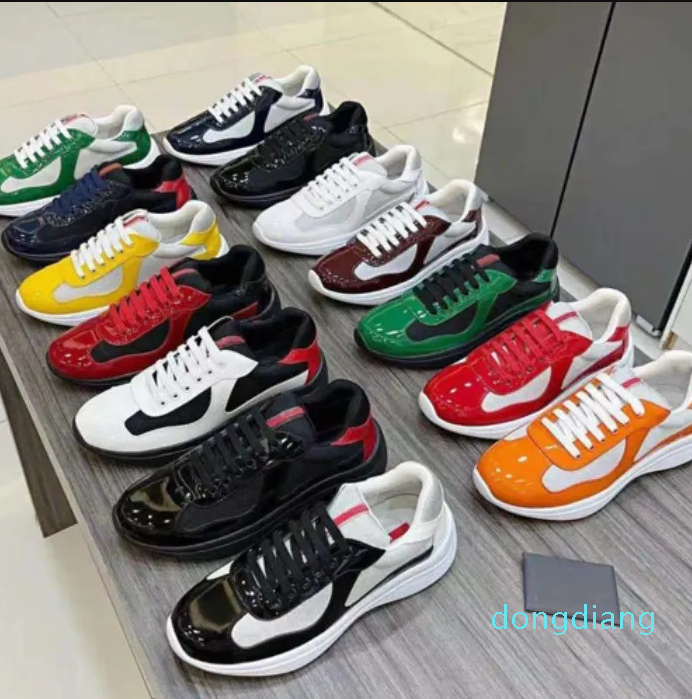 

top quality Casual Shoes Men America'S Cup Xl Sneakers Blue Patent Leather Flat Black Mesh Lace-up Trainers Outdoor Runner Shoe with Box