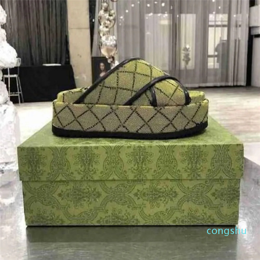 

Woman Designer Slippers Fashion Thick bottom Sandals Rubber Letter Embroidery Slides lady Platform Wedges Sandal Beach High heel Embroidered slip on Flip Flops, #20