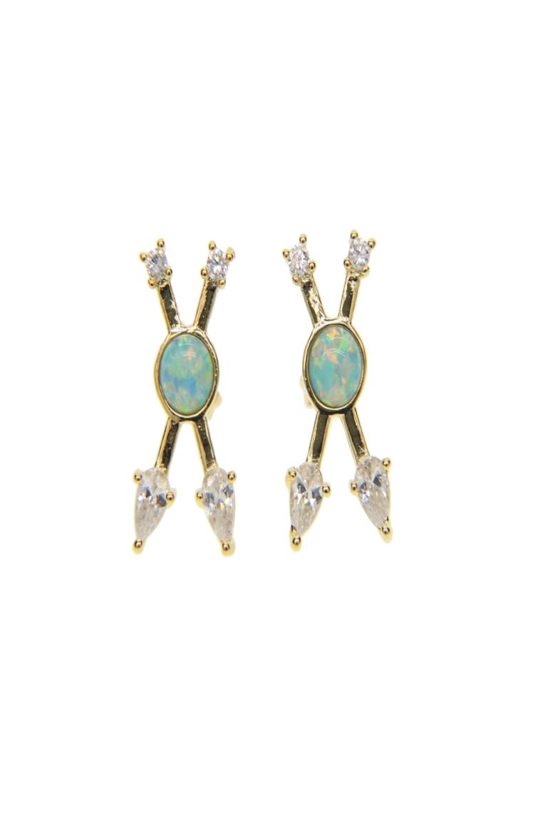 

fashion european Criss X design White cz with green fire opal unique fashion classic women ladies 18k gold plated cross earring6563710