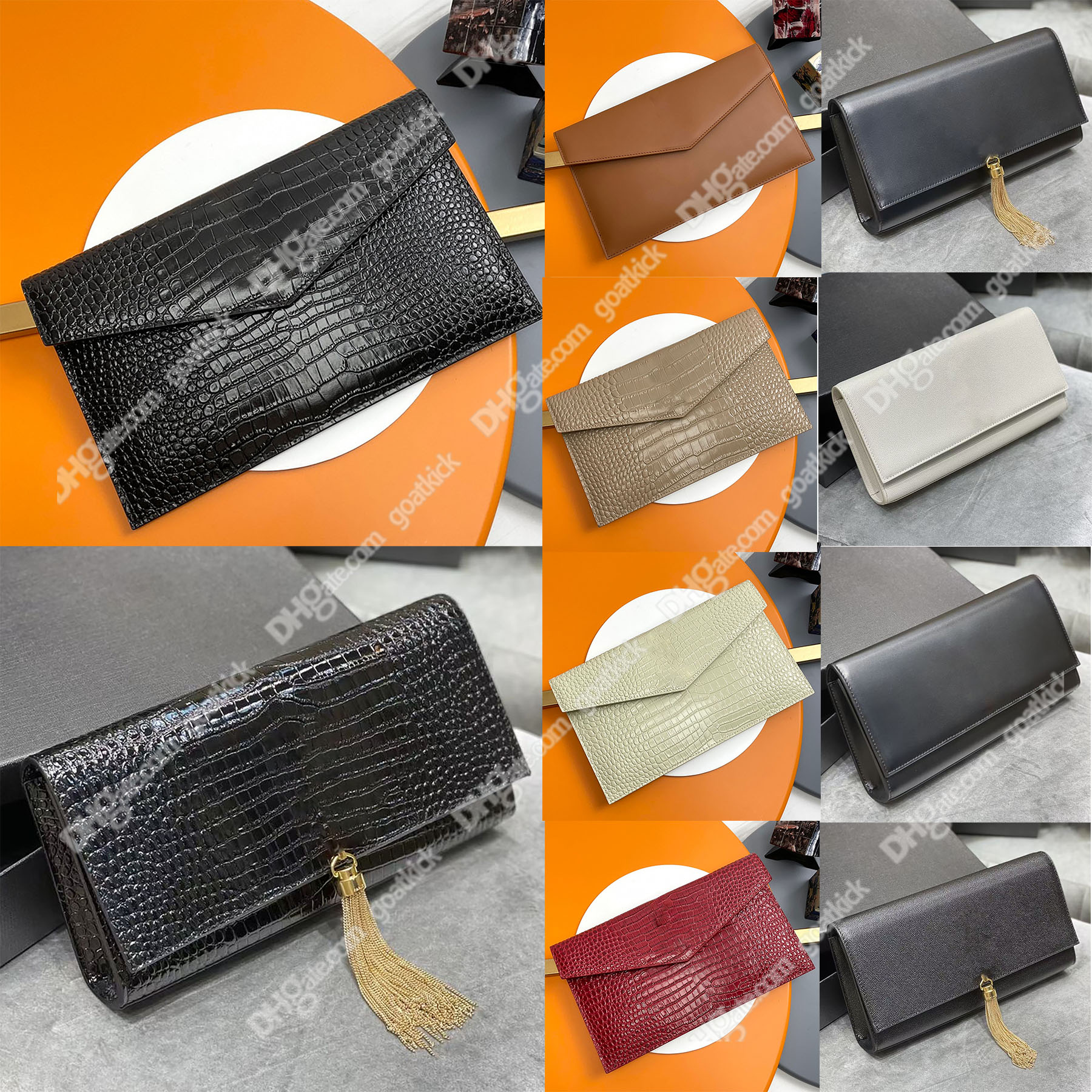 

Uptown Pouch Bags Grain De Poudre Embossed Leather Clutch Fashion Designer Women Shoulder Crocodile Handbag Luxury Purse Genuine Leather High Grade Quality Wallet, 7/crocodile /gold logo
