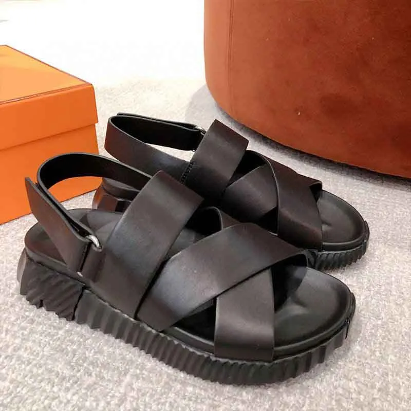 

Men summer sandal black white genuine leather luxury design Electric sandals strap flats Comfortable soft leather sandalies light sole 35-44