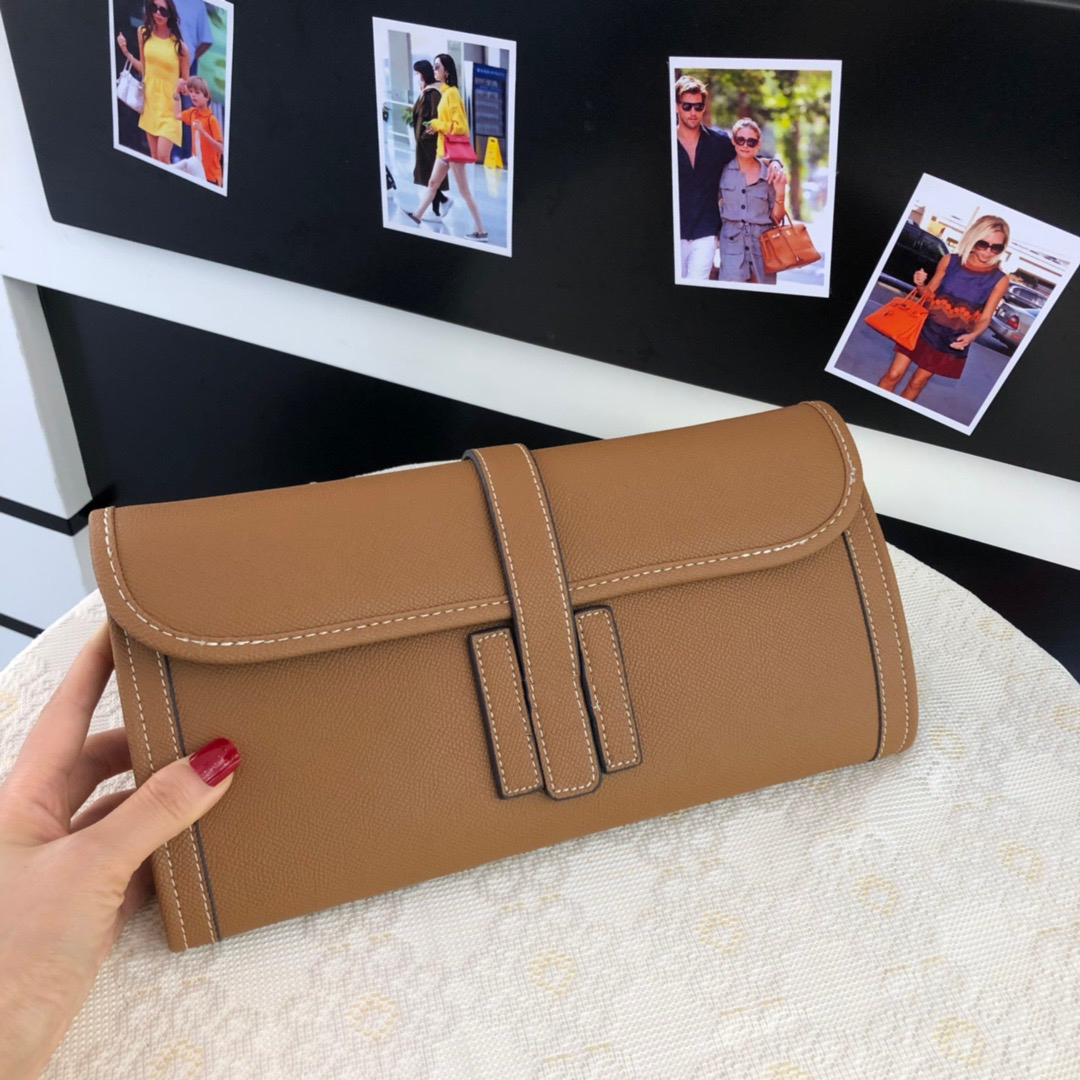 

Jige Real Leather Large Clutch Wallets Women Designer 5 Colors Long Lady Evening Hand Bag, Brown