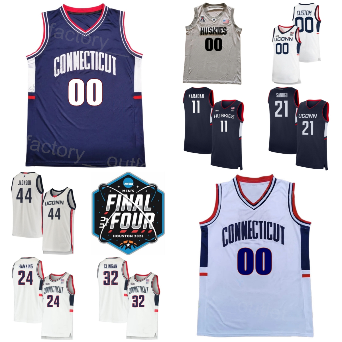 Connecticut UConn Huskies 32 Donovan Clingan Jerseys College Basketball 44 Andre Jackson Jr 21 Adama Sanogo 24 Hawkins 2 Tristen Newton Alex Karaban