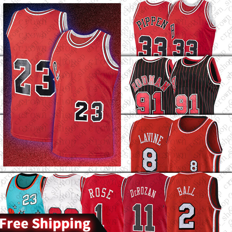 

DeMar DeRozan Zach LaVine 23 MJ Retro Jersey Chicagos Bull Dennis 91 Rodman Scottie 33 Pippen stripes 1995 1996 Mitchell & Ness Basketball Jersey CCZ, Kids