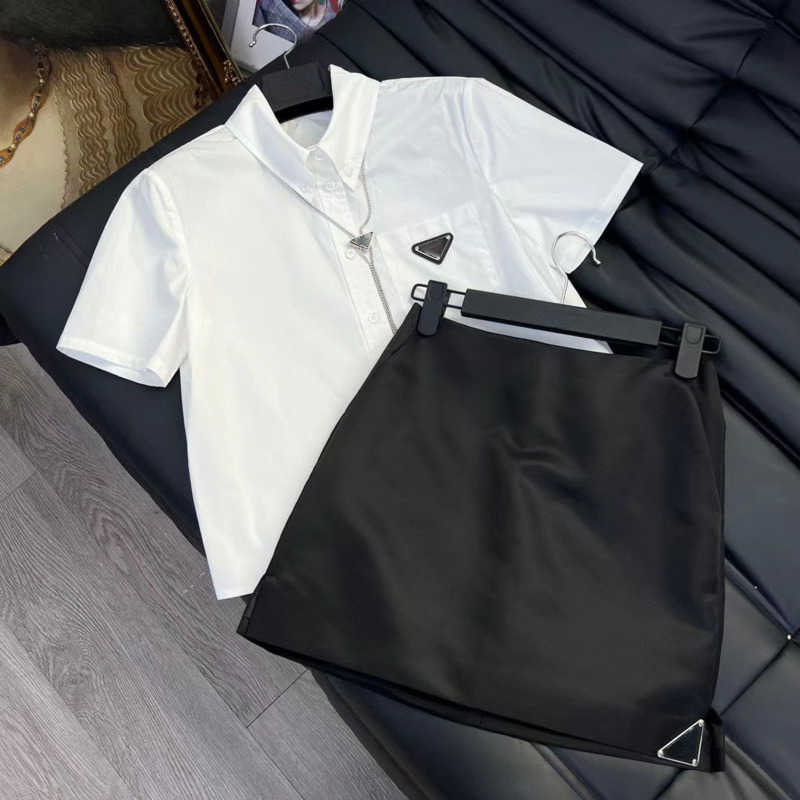 

French nylon polo shirt sexy short dress two piece set women designer skirt fashion short sleeve tshirt luxury brand A-line skirts skims sets, Black set