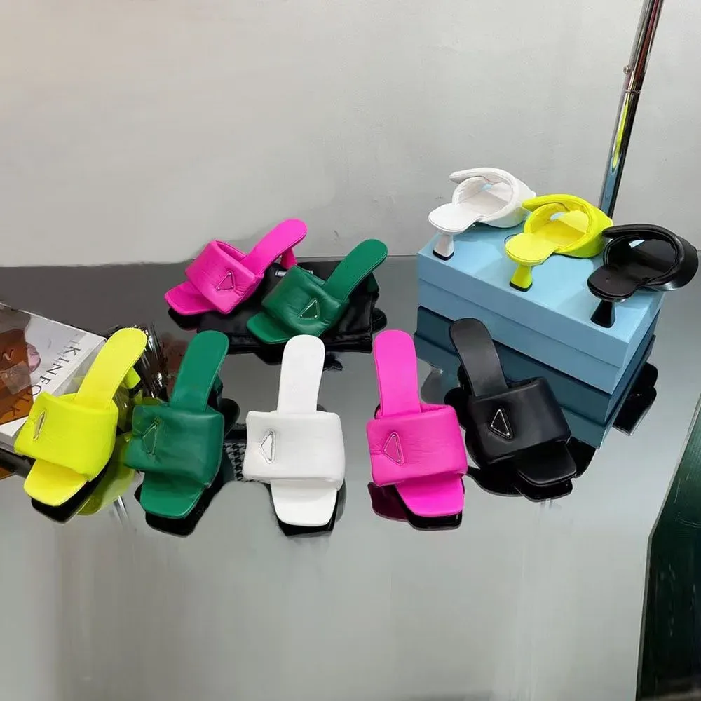 

Designer Shoes Women Sandals High Heels Soft Leather Shoes Pillow Comfort Slippers Metal Letter Sandal Embossing Nylon Slipper Stiletto Heel