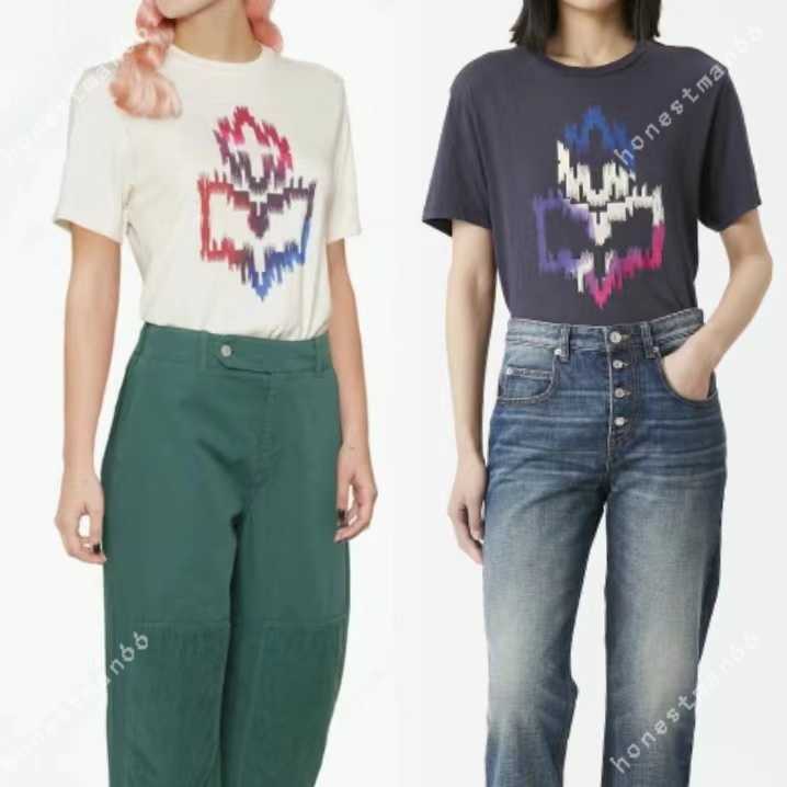 

2023SS Isabel Marant Women Designer Cotton t Shirts Casual Colorful Abstract Letter Printing T-shirts Straight Sports Fashion Tops Short Sleeve Tees Beach Tees, Beige