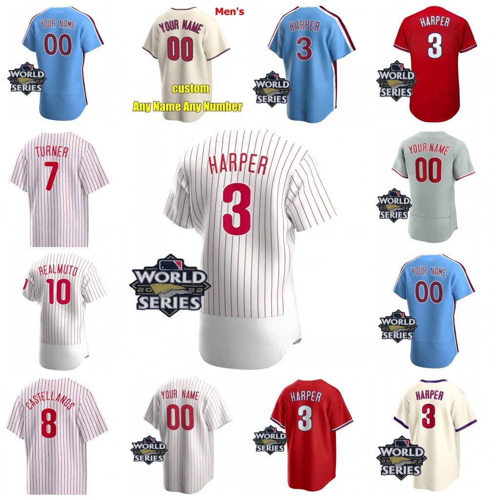 

Stitched WS Bryce 3 Harper Jersey 7 Trea Turner Rhys Hoskins Bryson Stott Kyle Schwarber J. T. Realmuto Alec Bohm Nick Castellanos Aaron Nola Zack Wheeler Marsh Baseball, Youth