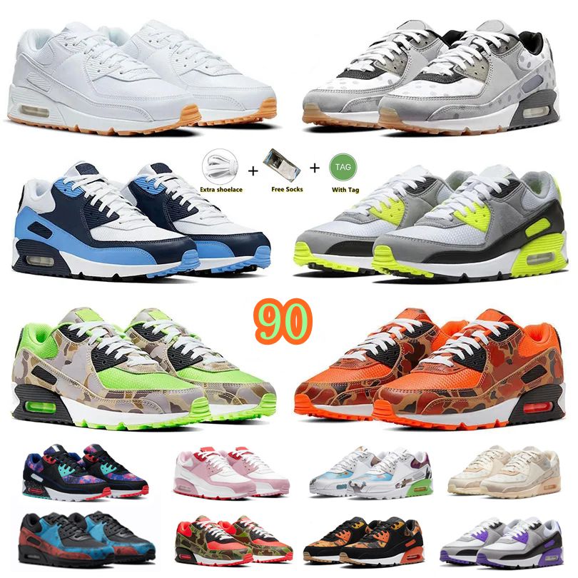 

Mens Womens Running Shoes 90 White Gum UNC Volt White Polka Green Camo Orange Camo Reverse Duck Camo Trainer Sneaker 90s Outdoor Shoe, Item#8
