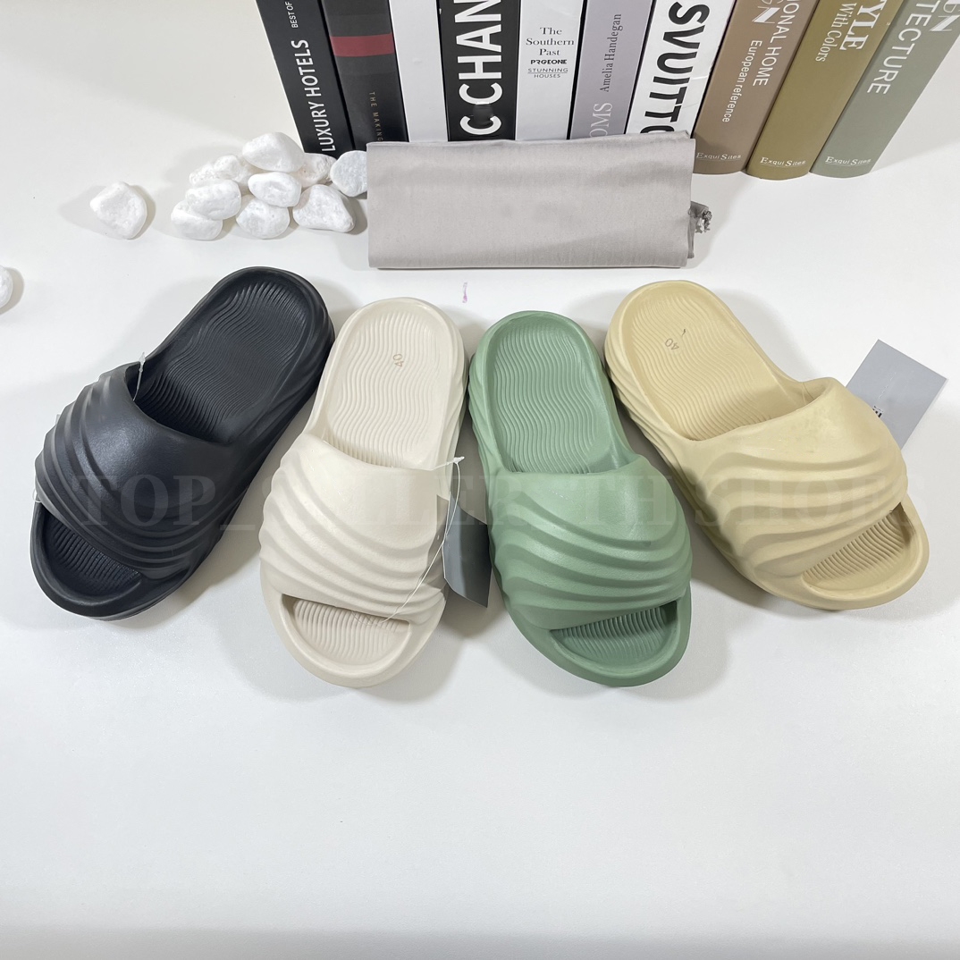 

Designer Slippers Men Pool Slide Sandal Foam Slides Rubber Mule Sandal Ripple Futuristic Summer Sliders With Box, Ivory