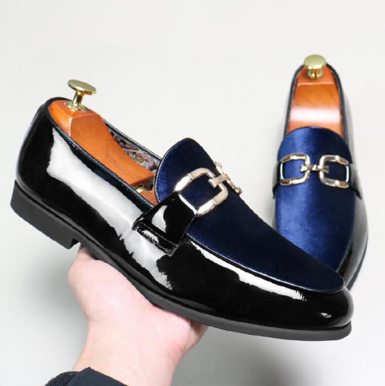 

Fashion Men Shoes Loafers Slip on Mens Velvet Patent Leather Shoes Dress Shoes Men's Flats Wedding and Party Shoes Plus Size 38-48, Black