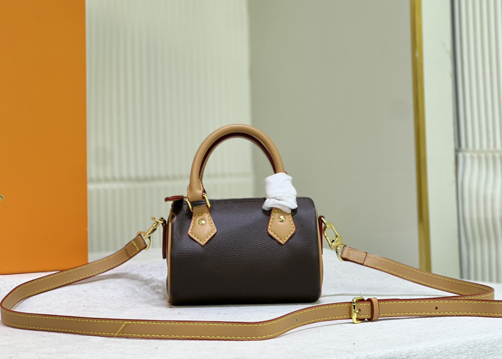 

Designer womens shoulder bag luxury Nano Speedy handbags brown flower letter leather mini tote embossed crossbody bags ladies fashion makeup purses clutch #085d, 81085#embossed monogrames