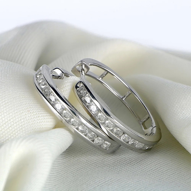 New 18k White Gold Plated Bling CZ Stone Hoop Earrings Jewelry Wholesale Trendy Circle Round Earrings For Women Gift