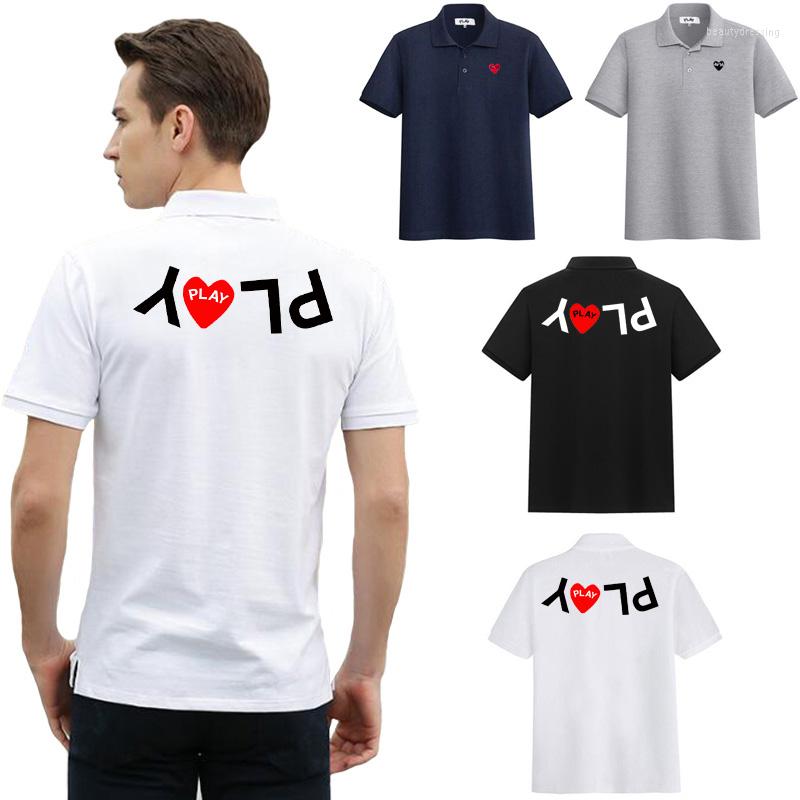 

Men' Polos PLAY POLO Shirt Men Women Heart Letter Embroidery Back Print Cotton Summer Lapel Short-sleeved Buttons Casual, Black 2