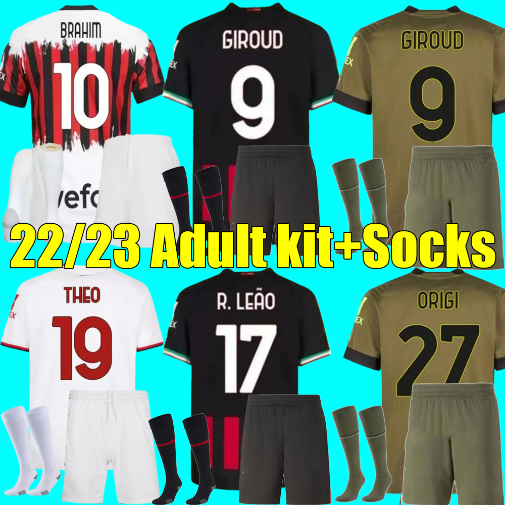 

IBRAHIMOVIC 22 23 soccer jersey AC MILANS GIROUD R. LEAO BENNACER KESSIE ROMAGNOLI CALHANOGLU TONALI REBIC 2022 2023 football shirt maillot men kit away, Home+league patch