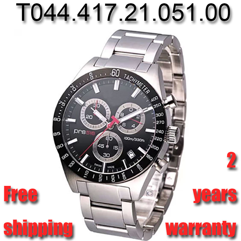 

T044 Watch Original Swiss ETA Quartz Movement prs516 Sapphire Glass men's watch Chronograph T044.417.21.051.00 Black Dial Watch Sports Stainless Steel Watch Bands Men