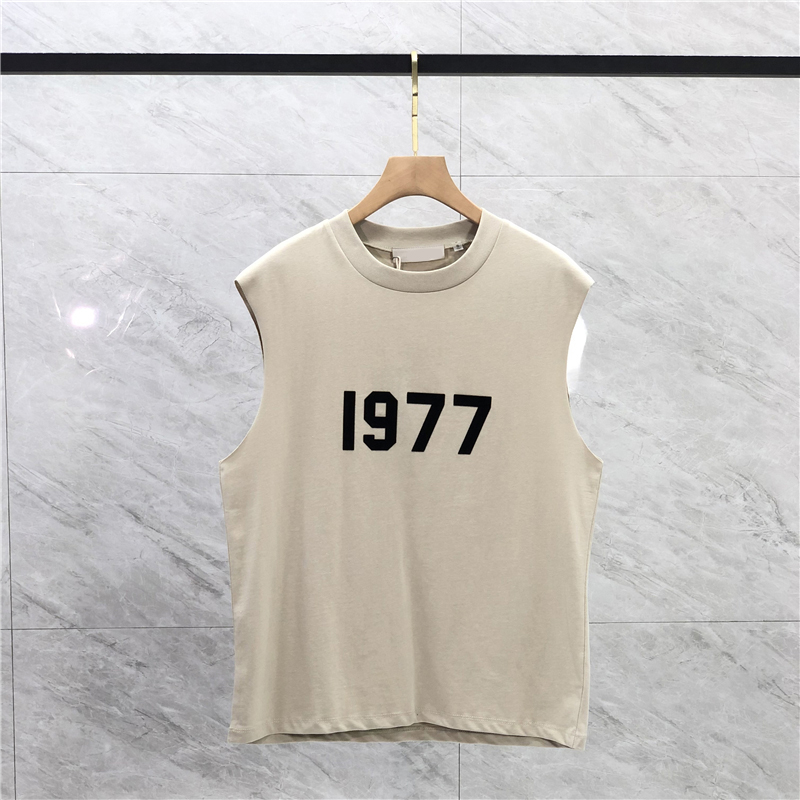 

23ss Spring Summer Flocked Vest Men Tee USA Sleeveless T shirt Short Sleeve Streetwear Cotton Europe Casual Unisex Tank, Light heather gray