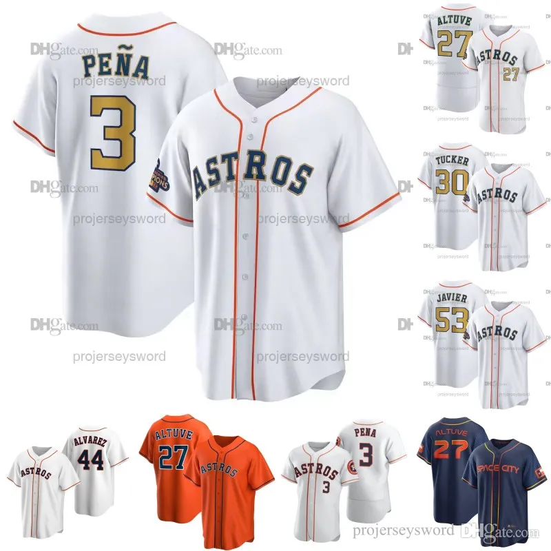 

CUSTOM S to 6XL Astros Jeremy Pena 2023 Gold Collection Gold Jersey Houston Yordan Alvarez Alex Bregman Jose Altuve Yuli Gurriel Justin Verl, Mens cool base black