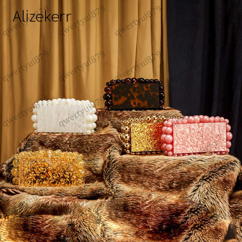 

qwertyui879 Clutch Bags Women Clear Acrylic Box Evening Clutch Bags For Wedding Party Luxury Gold Foil Beads Purses And Handbags Designer High Quality 0331/23