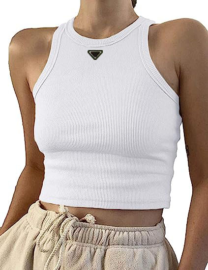 

Women t shirts Crop Top Summer Sexy Designer Brand Sport Shoulder Black White Tank Casual Sleeveless Backless Tee Shirts N6VJ