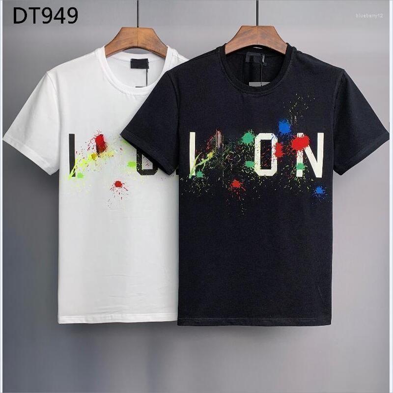 

Men's T Shirts Mens Letter Printing Paint Drip Ink Tops Spring Summer T-shirts Round Neck Short Sleeve Shirt, Black