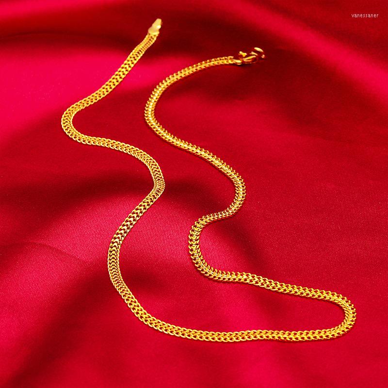 

Chains 4mm Thin Flat Women Men Necklace Chain 18k Yellow Gold Filled Classic Jewelry Gift 45cm Long