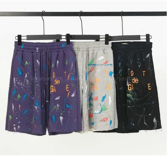 

Men's Shorts American Fashion Brand Galleryes Depts Hand-painted Splash Printing Pure Cotton Terry Shorts Fog High Street 5-point Casual Pants, Cu13