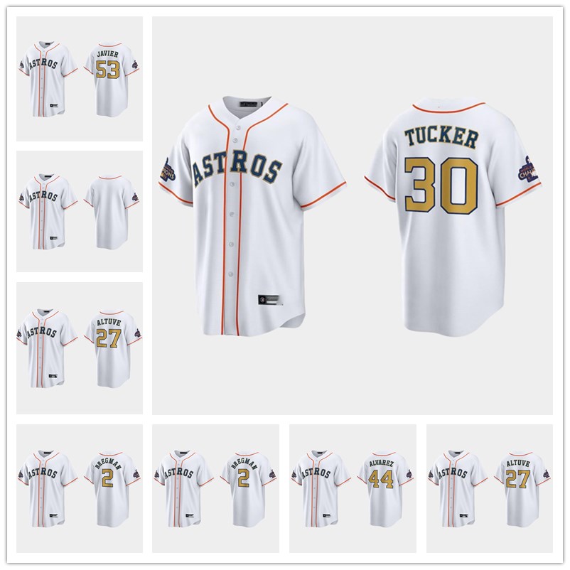 

Jersey custom men women youth Houston''Astros jose altuve Kyle Tucker alex bregman cristian javier yordan alvarez 2023 Gold Collection Replica White