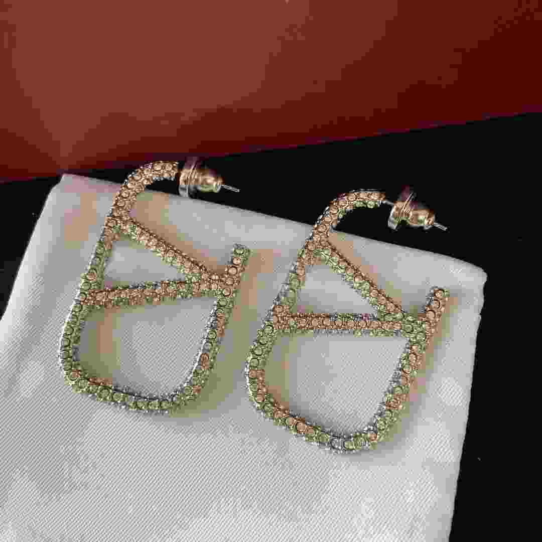 

2023 earrings designer for women stud luxury gold heart shape pearl crystal gold double V letter 925s silver jewelry