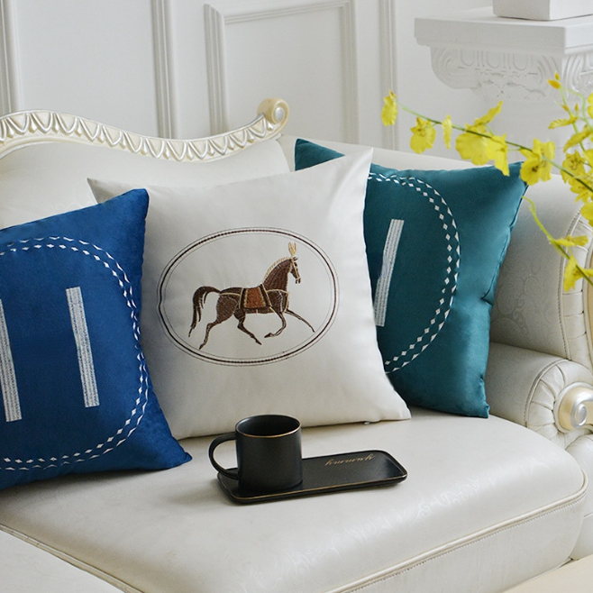 

Simple Light Luxury Pillow Case Designer Model Orange Sofa Cushion Soft Leather High-End Embroidered Waistcoat Cushion Cover Luxury Hotel without Core, 45x45cm pillowcase only without core