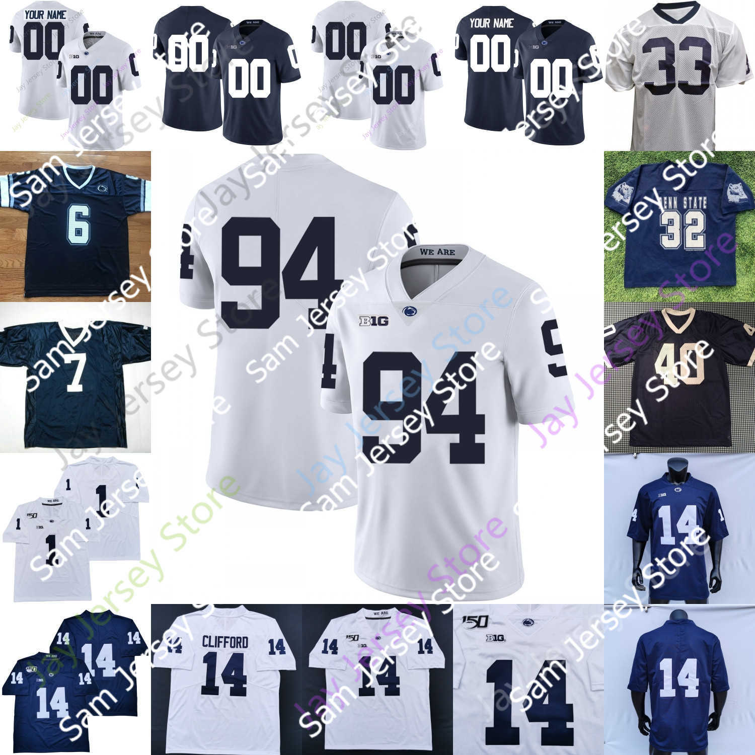 

PSU Penn State Football Jersey NCAA College Jonathan Sutherland Dixon Drew Allar Marcus Allen Joe Paterno KJ Hamler Cain Freiermuth Parsons Dotson, White no name