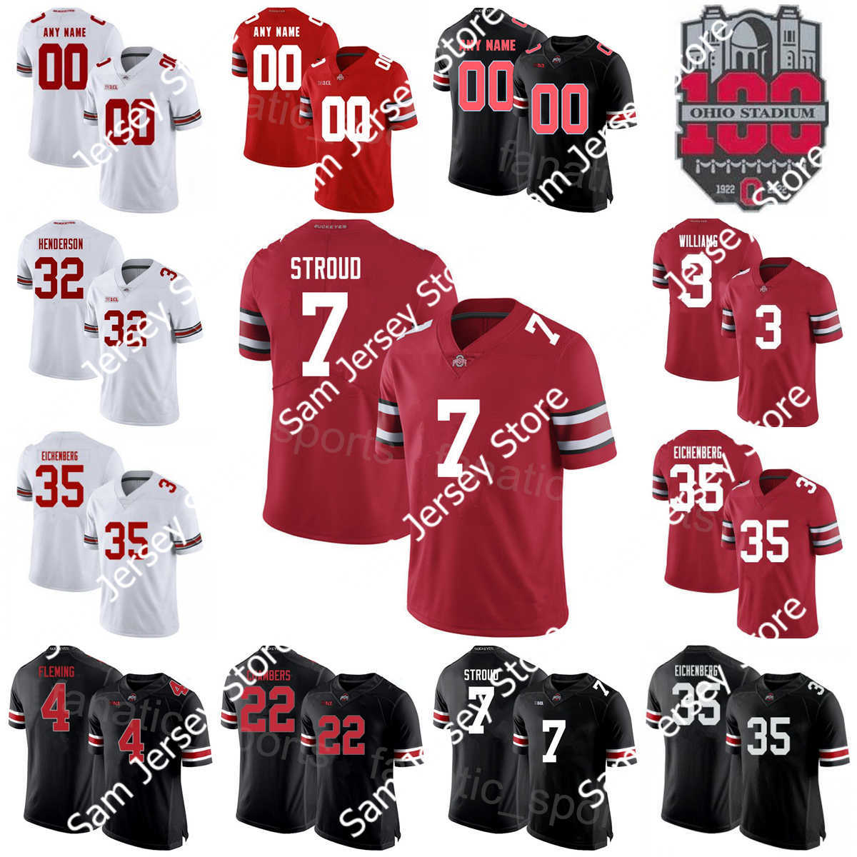 

NCAA Football 100th College Ohio State Buckeyes 5 Dallan Hayden Jersey 8 Cade Stover 12 Lathan Ransom 14 Ronnie Hickman 20 Pete Werner 11 Jaxon Smith-Njigba Men Youth, White
