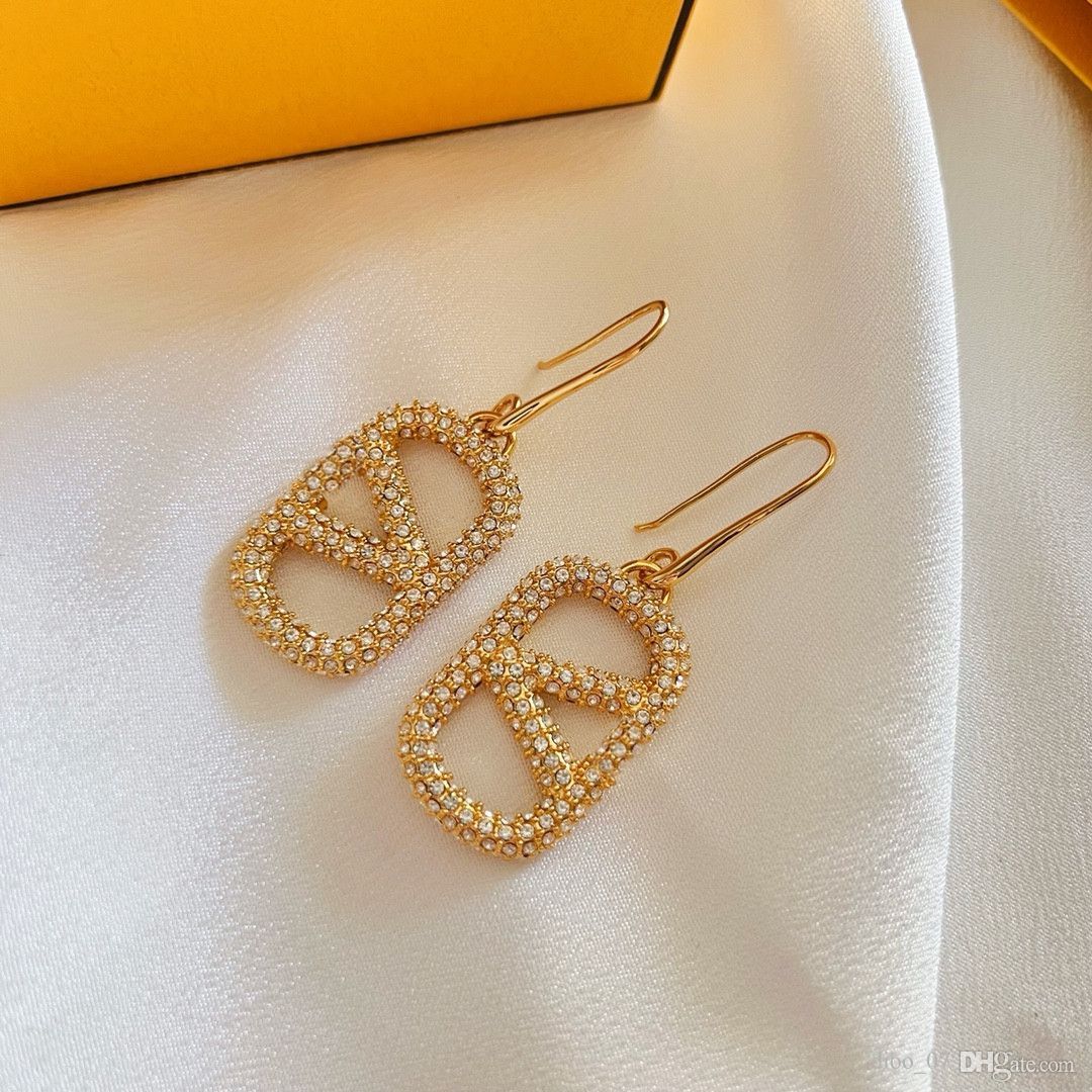 

2023 earrings designer for women stud luxury gold heart shape pearl crystal gold double V letter 925s silver jewelry classic 1594