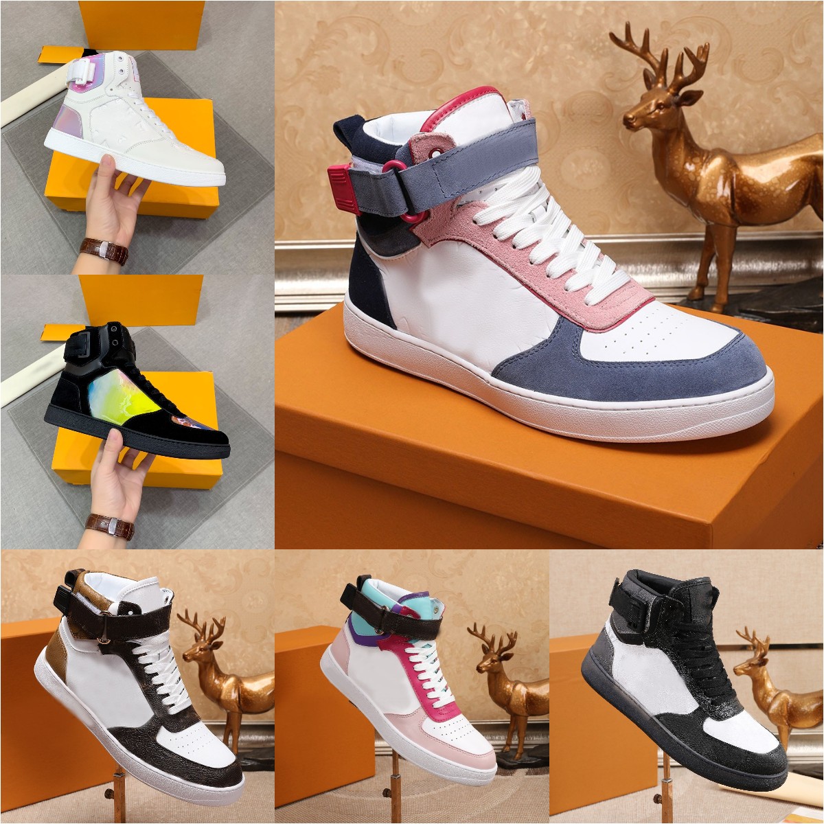 

Designer Rivoli Sneaker Boot Casual Shoes Men women High Top Sneakers Luxury Rivoli Calfskin Boot Rainbow Trainer Men Women Sport Shoes Size 35-45, Colour 2