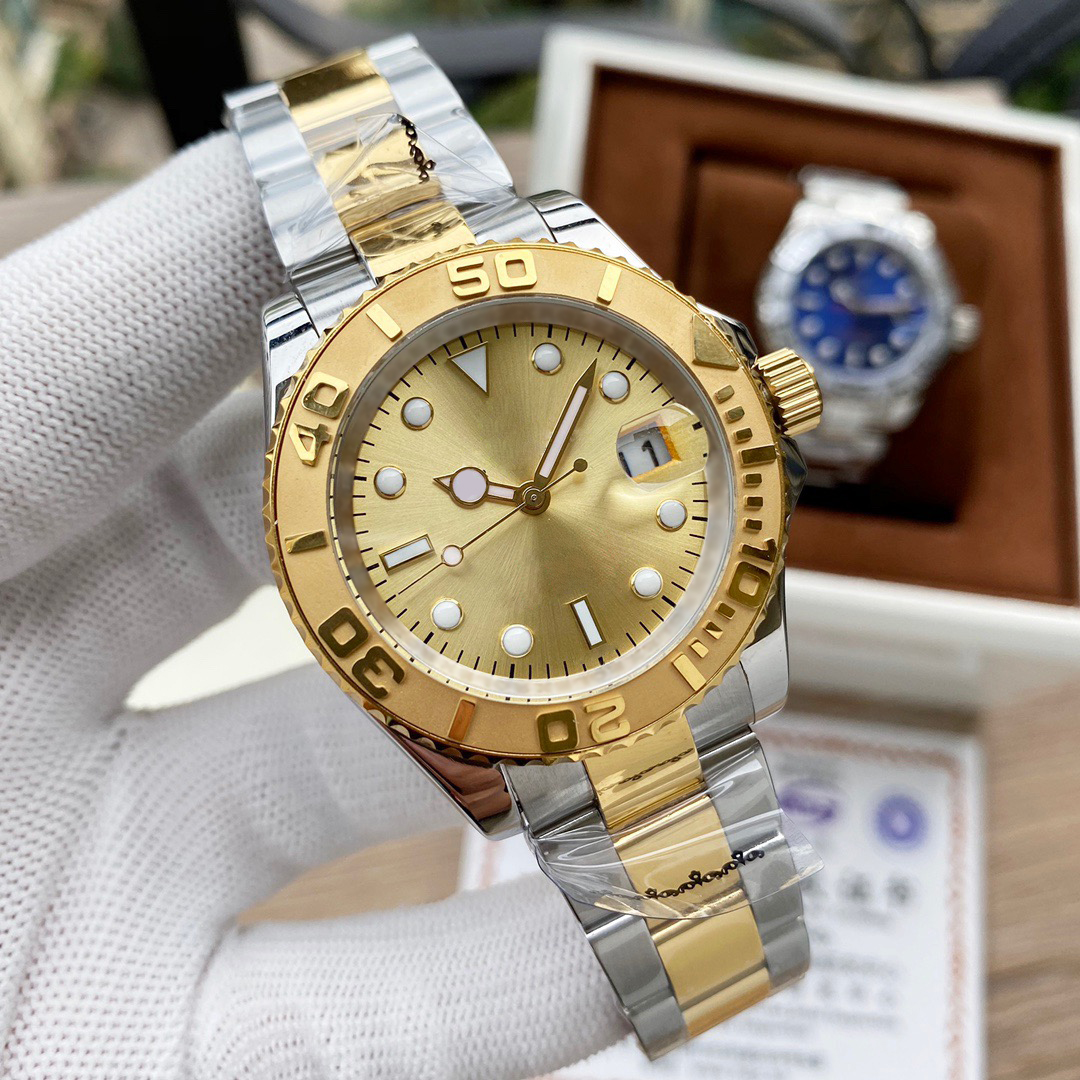 

High quality mens watch AAA designer luxury automatic 42mm full stainless steel Gliding clasp Swimming wristwatches sapphire luminous watch gift box, Gold
