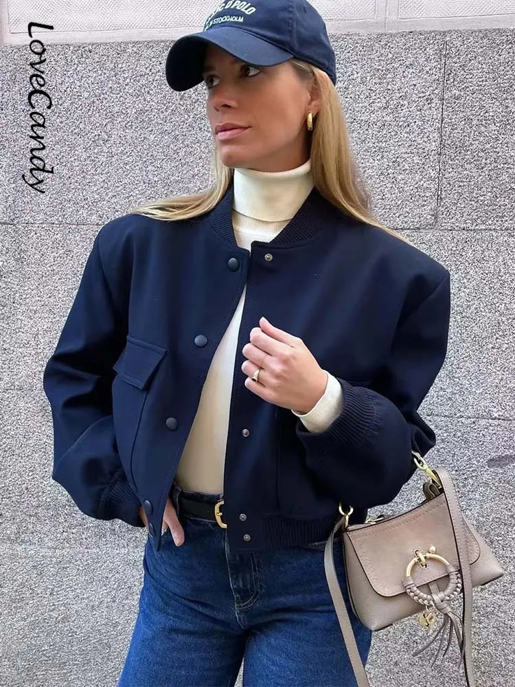 

Women' Trench Coats 2023 Spring Casual Dark Blue Bomber Jacket Women Fashion Single Breasted Cropped Outerwear Ladies Chic Street Pocket Coat 230331, Gray