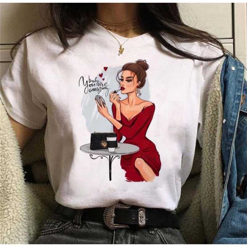 

Fashion Girls T-shirts Youth Series Printed Tee Round Neck Loose Girlfriend Tops Plus Size 3xl Womens Short Sleeve T-Shirt, Er6985-10