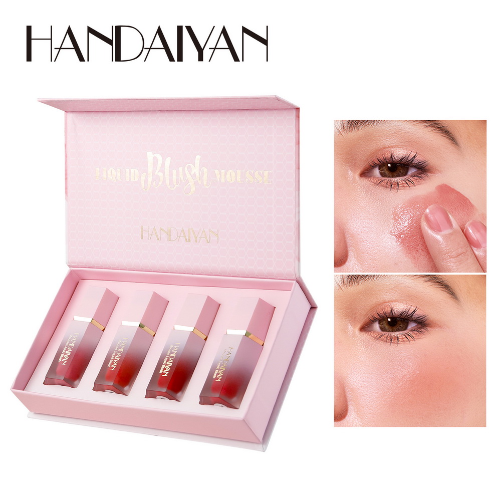 Handaiyan 4 shades air cushion liquid blush powder makeup set rouge matte natural Long-lasting make up cream blusher-image-855436349